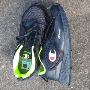 Champion Flex 21 Leather 10 Mens  Black Neon Yellow Lime Sneaker Sport Kicks